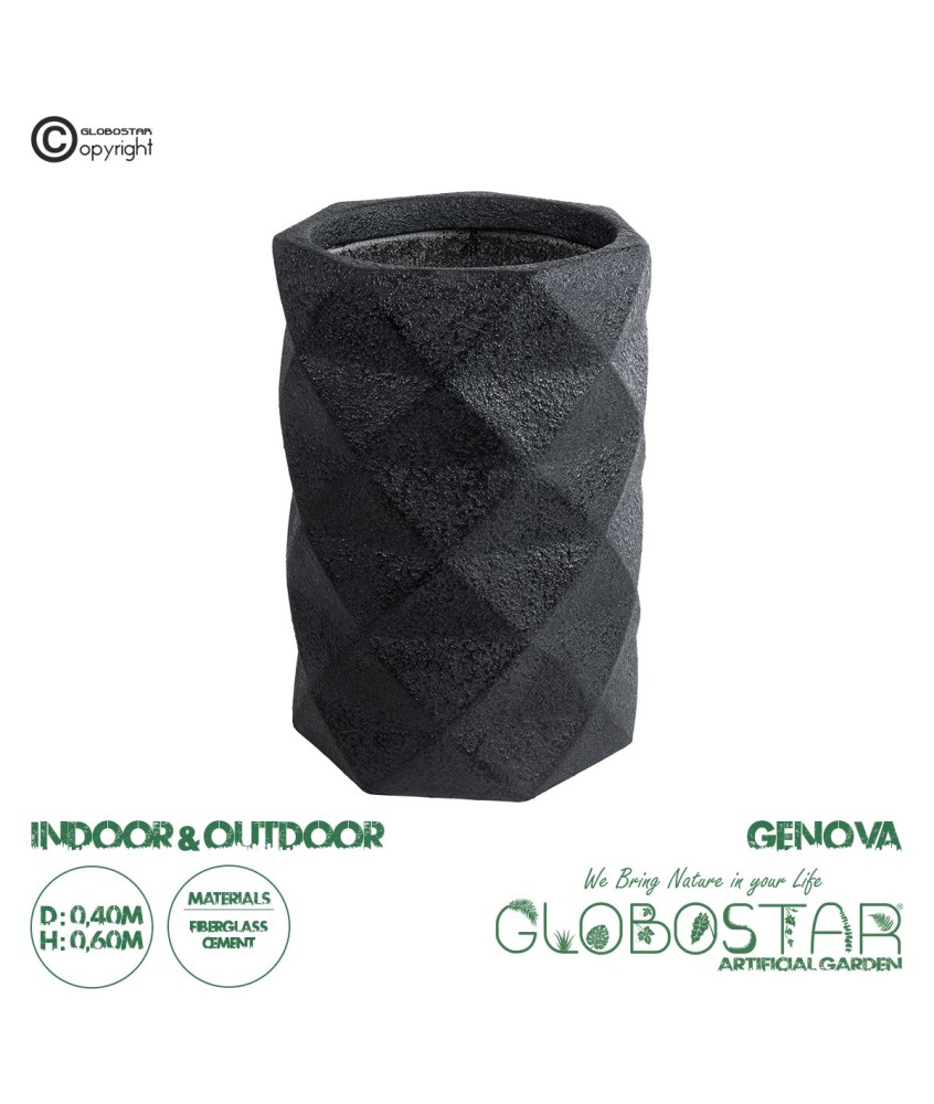 GloboStar® Artificial Garden GENOVA 20725 Επιδαπέδιο Πολυεστερικό Τσιμεντένιο Κασπώ Γλάστρα - Flower Pot Μαύρο Φ40 x Υ90cm